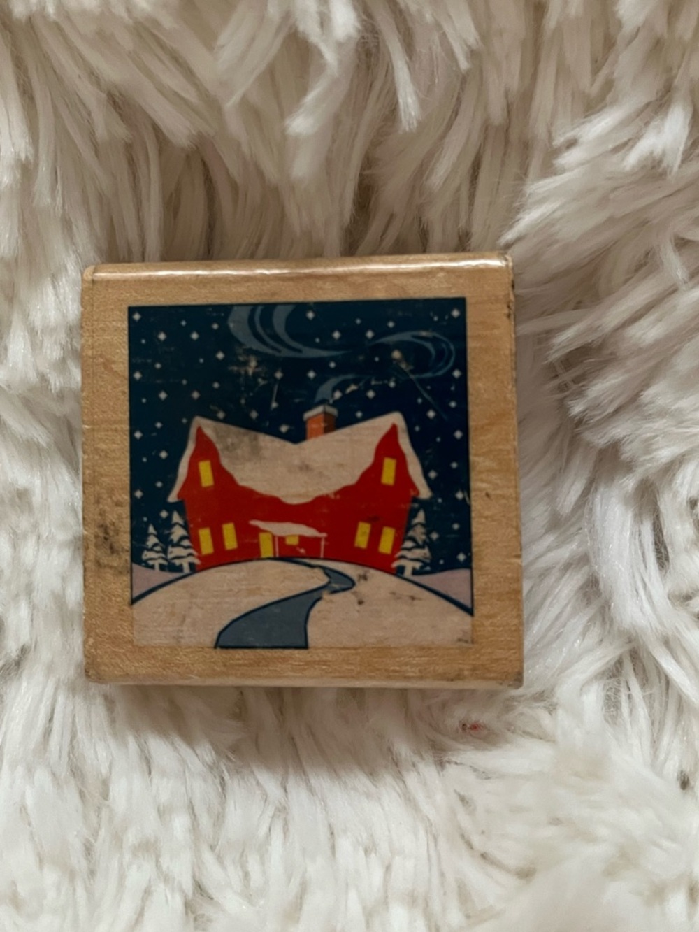 Snowy house scene rubber stamp-cardmaking scrapbooking papercrafts